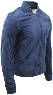Varsity zacht suède leren bomberjack - maat XL Blauw