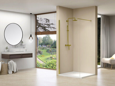 Vaste wand 590-610 mm breed 8mm helder glas incl. messing muurprofiel 2000 mm hoog ST01M60M Messing (goud)