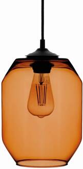 Vat hanglamp kap mondgeblazen barnsteen amber-transparant, zwart
