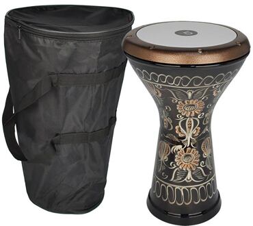 Vatan VDE-3012 gegoten aluminium goblet drum gegoten aluminium goblet drum, Egyptisch gegraveerd, 22cm diameter, 44cm diep, rood gelakt