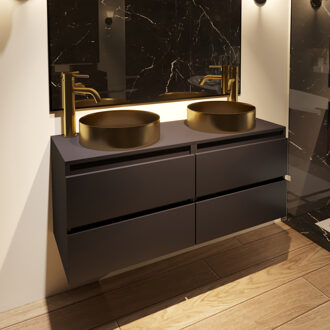 Vazano mat zwart badkamermeubel 120cm met ronde waskom mat goud