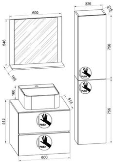 Vcm LendasL badkamer 60 cm, spiegel, honing eiken decor. Geel