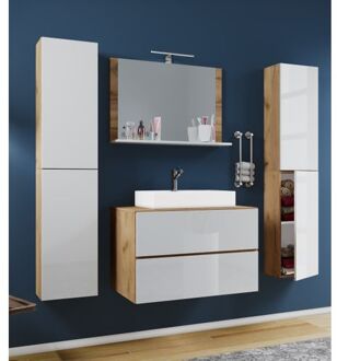 Vcm LendasXL badkamer 60 cm, spiegel, honing eik decor,wit. Geel