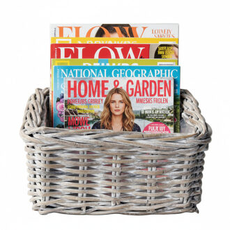 VD Leeden Opbergmand - antiek wit - 30 x 30 x 15 cm - rotan