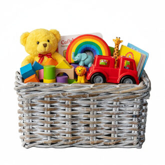 VD Leeden Opbergmand - antiek wit - 60 x 23 x 20 cm - rotan