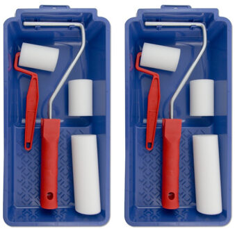 VEBA Lakroller schilderset - 2x - 5 en 10 cm - extra fijn - met verfbak en beugel - schuimrollers - verfs