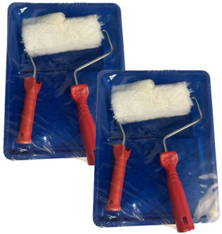 VEBA Schilderset - 2x - 5-delig - vacht verfroller - 18 cm - met beugel en verfbak