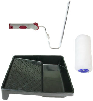 VEBA Verfroller anti spat lakroller profi schilderset met softgrip beugel en verfbak 18 cm