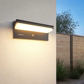 Veda LED Solar wandlamp met PIR sensor schemerschakelaar 4 lichtstanden 75 LEDS 2700K warm wit IP65 Zwart