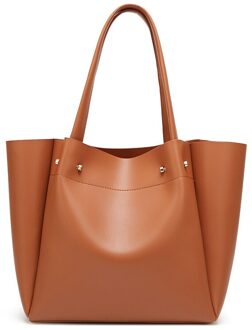 Veelzijdige Mode Vrouwen Hangbags Vrouwelijke Solid Casual Leisure Pu Lederen Schoudertassen Dames Grote Capaciteit Zakken bruin