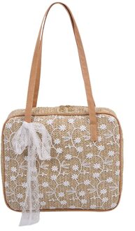 Veelzijdige Vrouwen Kant Bloem Patroon Onderarm Pouch Alle-Match Lady Straw Geweven Schouder Oksel Handtas Daily Geweven Handtas khaki