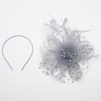 Veer Fascinators Hat, Vrouwen Meisjes Bloem Mesh Cocktail Thee Party Kentucky Derby Hoed Met Haar Clip grijs
