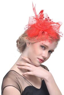Veer Fascinators Hat, Vrouwen Meisjes Bloem Mesh Cocktail Thee Party Kentucky Derby Hoed Met Haar Clip rood
