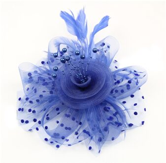 Veer Fascinators Hat, Vrouwen Meisjes Bloem Mesh Cocktail Thee Party Kentucky Derby Hoed Met Haar Clip saffier blauw