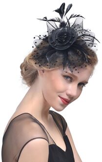 Veer Fascinators Hat, Vrouwen Meisjes Bloem Mesh Cocktail Thee Party Kentucky Derby Hoed Met Haar Clip zwart