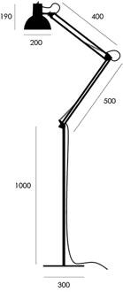 veerklem vloerlamp, justeerbaar, wit wit, staal