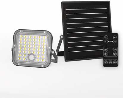 Vega LED Solar Wandlamp buiten met bewegingssensor - Incl. Schemersensor - Los zonnepaneel - Schijnwerper, breedstraler - IP65 waterdicht - 88 LED's - 10 watt - 2800-6500K - Warm wit licht - Daglicht wit licht - 1500 lumen - Zwart