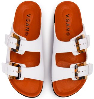 Vegan Pruimen Voetbed Schildpad Sandalen Wit