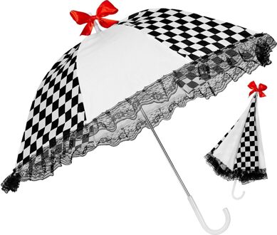 Vegaoo "Zwart met wit geblokte parasol - Verkleedattribuut - One size"
