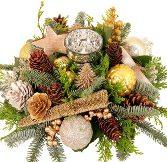 Veilig kerststuk goud zilver brons met Led waxine lichtje