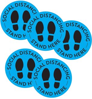 Veiligheid Afstand Borden Marker Grond Stickers 5Pcs Sociale Distantiëren Floor Decal Voet Afstand Anti-Slip Commerciële Grade Blauw