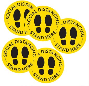Veiligheid Afstand Borden Marker Grond Stickers 5Pcs Sociale Distantiëren Floor Decal Voet Afstand Anti-Slip Commerciële Grade geel