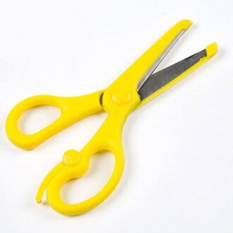Veiligheid Plastic Schaar Cartoon Kinderen Creatieve Elastische Kleuterschool Kinderen Diy Mini Ronde Hoofd Papier Snijden geel