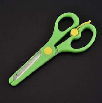 Veiligheid Plastic Schaar Cartoon Kinderen Creatieve Elastische Kleuterschool Kinderen Diy Mini Ronde Hoofd Papier Snijden groen