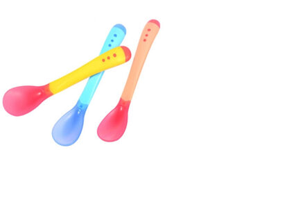 Veiligheid Temperatuur Sensing Lepel Babyvoeding vork kids Kinderen Voedsel Gebruiksvoorwerpen Siliconen lepels Voor Baby Care servies roze reeks