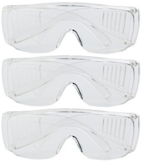 Veiligheidsbril/vuurwerkbril - 3x - kunststof - transparant - beschermbril voor volwassenen