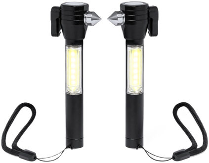 Veiligheidshamer met gordelsnijder - 2x - Design - zwart - noodhamer - incl zaklamp