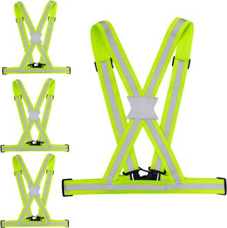 Veiligheidshesje - 4x - met reflectie - Geel - X-vormig?- Veiligheidsvest - hardlopen - One size