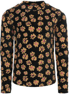 Velours top winter flower voor meisjes in de kleur - maat 104 Zwart