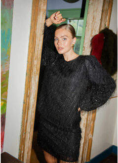 Velvet blouse fluffy Zwart - S