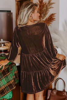 Velvet Gelaagde Jurk Donker Bruin