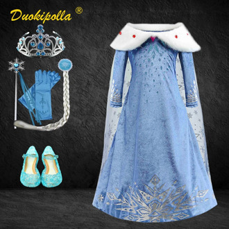 Velvet Snowflake Elsa Dress for Girls Snow Queen 2 Halloween Costume Kids Fancy Princess Dress Holidays Party Corduroy Dresses