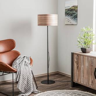 Veneer vloerlamp walnoot hout gerookt eiken, zwart