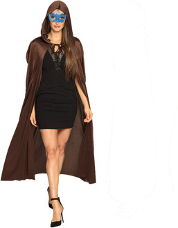 Venetiaans Gemaskerd bal verkleedkleding - Met oogmasker blauw - Lange mantel bruin - met capuchon One size