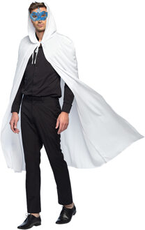 Venetiaans Gemaskerd bal verkleedkleding - Met oogmasker blauw - Lange mantel wit - met capuchon - One size