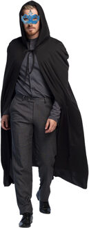 Venetiaans Gemaskerd bal verkleedkleding - Met oogmasker blauw - Lange mantel zwart - met capuchon - One size