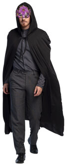 Venetiaans Gemaskerd bal verkleedkleding - Met oogmasker in paars - Lange zwarte mantel met capuchon - One size