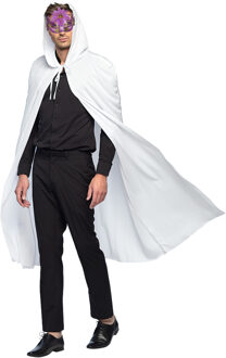 Venetiaans Gemaskerd bal verkleedkleding - Met oogmasker paars - Lange mantel wit - met capuchon One size