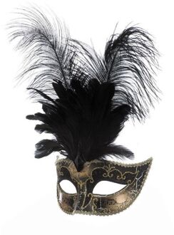 Venetiaans masker grote veren met muzieknoot zwart