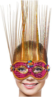 Venetiaans masker met folie sprieten Roze