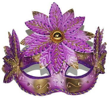 Venetiaans oogmasker roze/goud met bloem - Verkleedmaskers