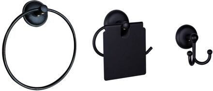 Venina Thuis 3's Zwart Set (Handdoek Houder, Wc Papier Houder, Twin Hanger)