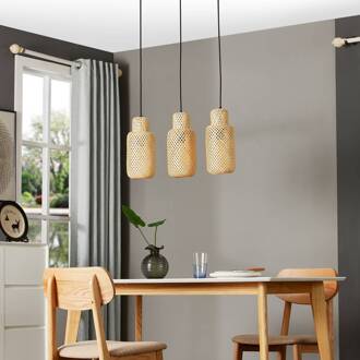 Venora hanglamp, langwerpig, 3-lamps, 15 cm, bamboe licht hout, zwart