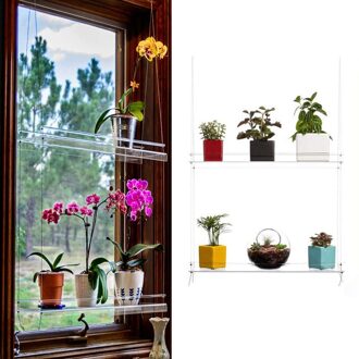 Venster Plant Opknoping Plank Planken Acryl Bloempot Stand Tuin Home Decor Plant Opslag Houders Plant Opslag Display Rack dubbele laag