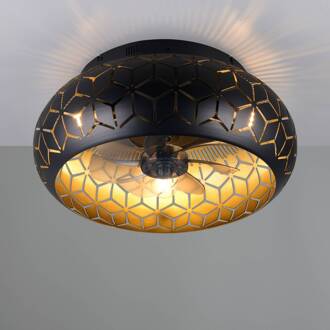 Ventilator Bidar, zwart/goud, licht, afstandsbediening, stil zwart mat, goud