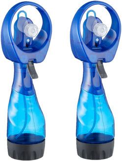 Ventilator/Waterverstuiver voor in je hand - 2x - Verkoeling in zomer - 25 cm - Blauw - Handventilatoren